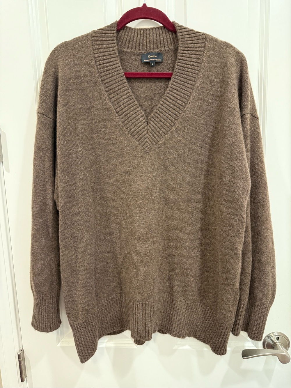 Quince Mongolian Cashmere Oversized V-Neck Sweater in brown size L